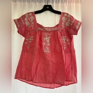 J Crew Pink Embroidered Crop Blouse